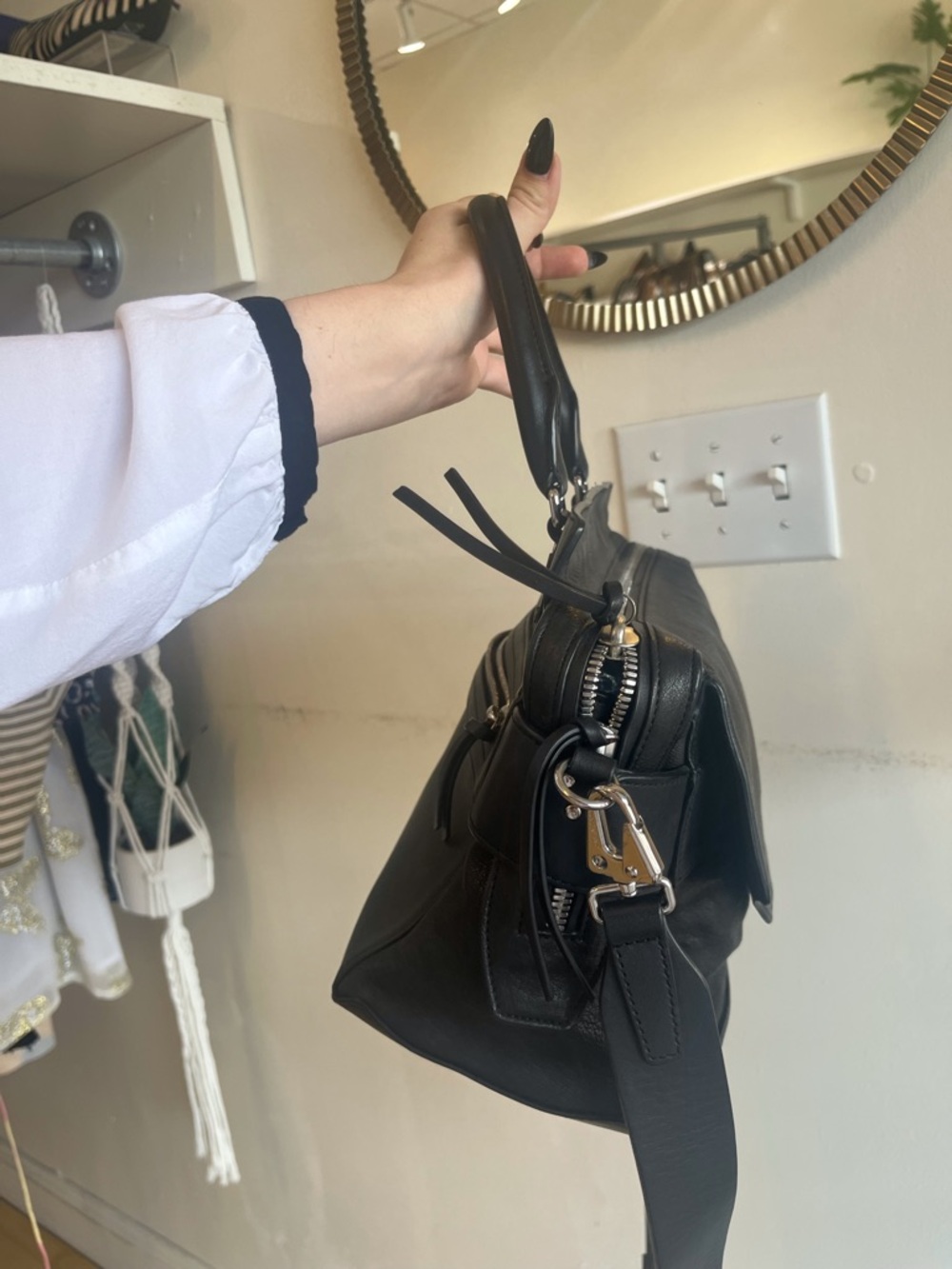 rag & bone Black Faux Leather Shoulder Bag with Wide Strap - Picture 10 of 10